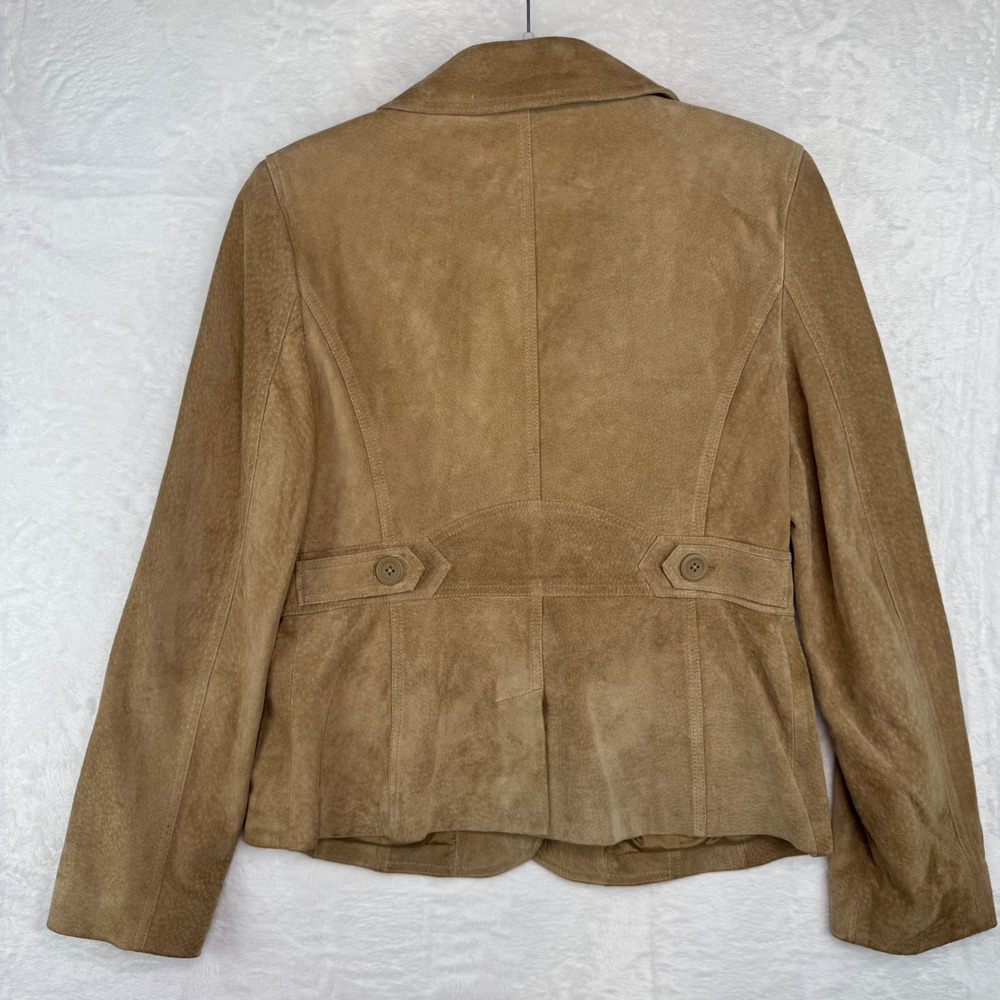 Ann Taylor Loft Tan Suede Leather Blazer Jacket Womens Size 8 Two Button Camel - Picture 5 of 8